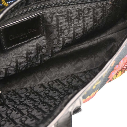 Christian Dior 2002 Black Canvas Floral Saddle Handbag