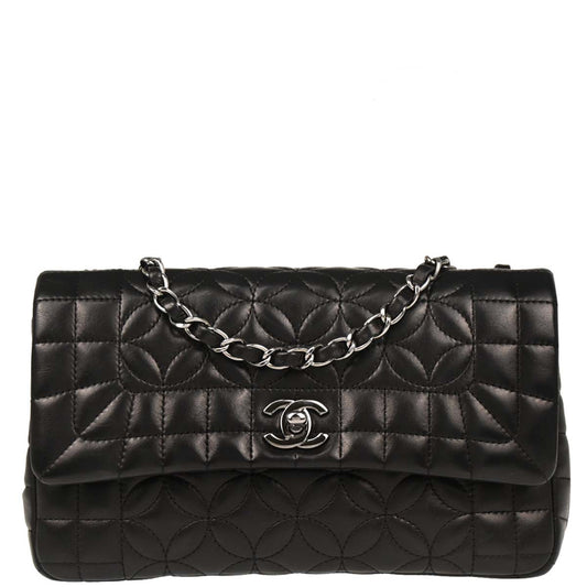 Chanel Black Lambskin Choco Bar Flower Stitch Shoulder Bag