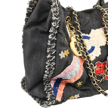 Chanel 2005-2006 Navy Denim Night Flight Tote Handbag