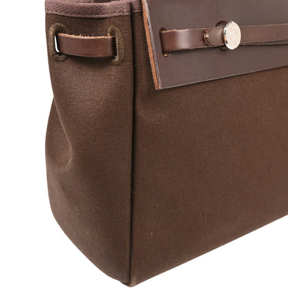 Hermes 2005 Brown Toile Officier Herbag Cabas PM 2 in 1 Tote Bag