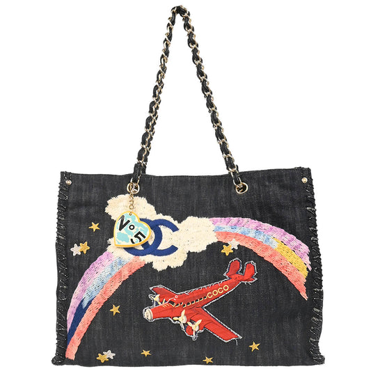 Chanel Navy Denim Night Flight Tote Bag