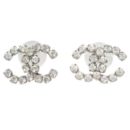 Chanel CC Piercing Earrings Silver Rhinestone 00A