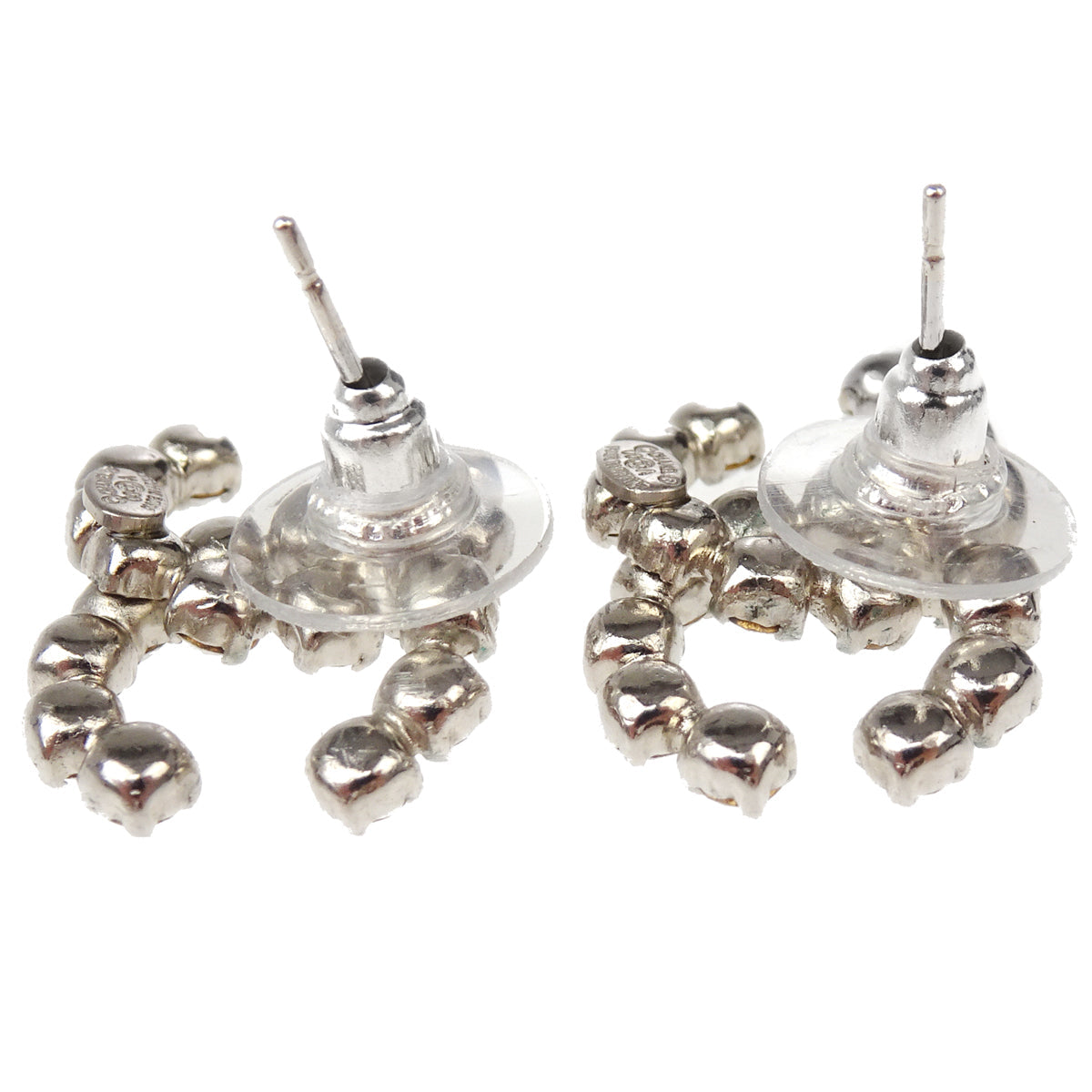 Chanel CC Piercing Earrings Silver Rhinestone 00A