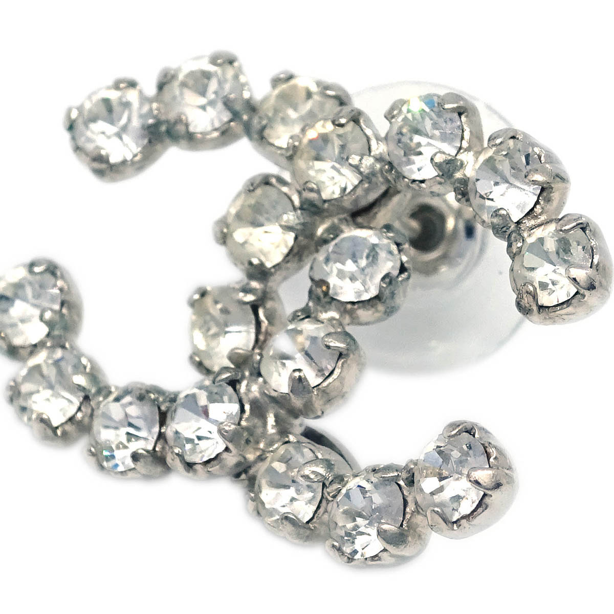 Chanel CC Piercing Earrings Silver Rhinestone 00A