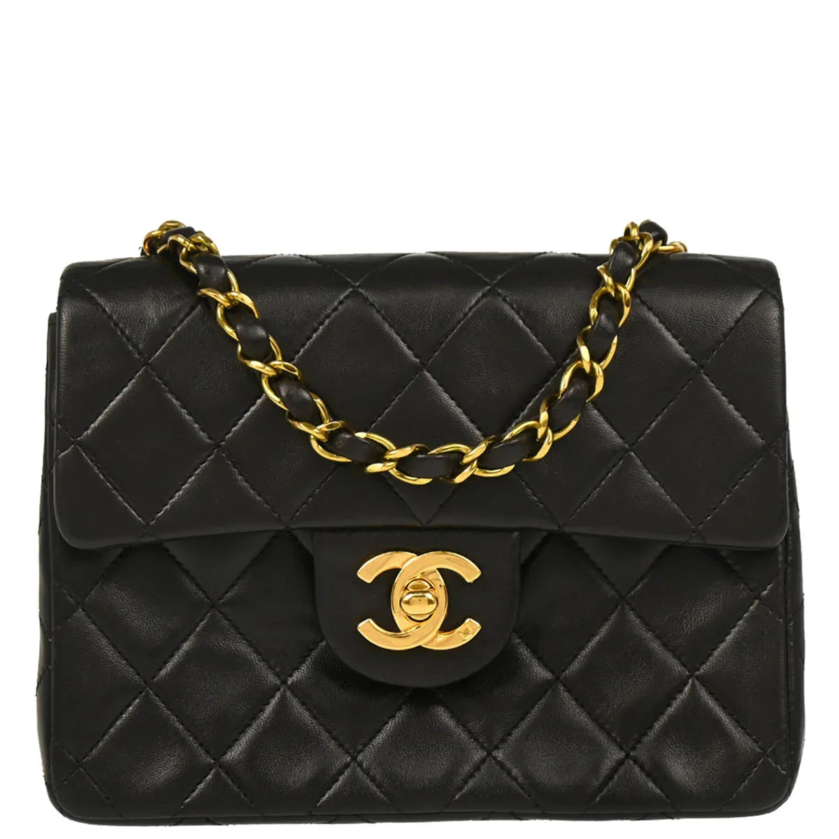 Chanel Black Lambskin Mini Classic Square Flap Shoulder Bag