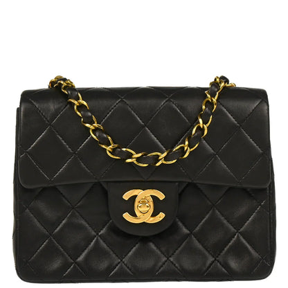 Chanel Black Lambskin Mini Classic Square Flap Shoulder Bag