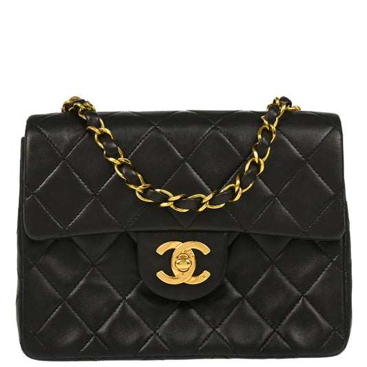 Chanel Black Lambskin Mini Classic Square Flap Shoulder Bag