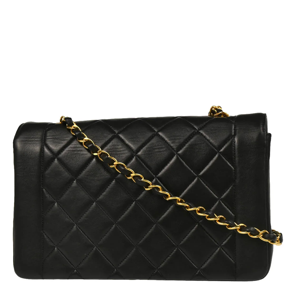 Chanel 1991-1994 Black Lambskin Medium Diana Shoulder Bag