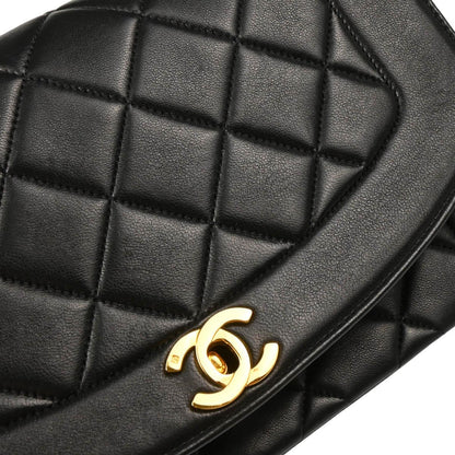 Chanel 1991-1994 Black Lambskin Medium Diana Shoulder Bag