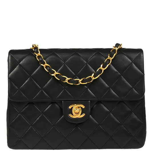 Chanel 1989-1991 Black Lambskin Classic Square Flap Shoulder Bag