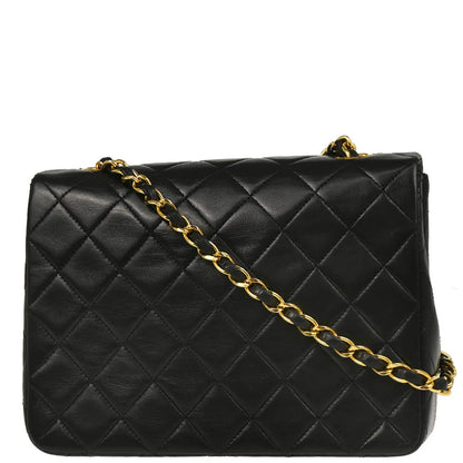 Chanel 1989-1991 Black Lambskin Classic Square Flap Shoulder Bag