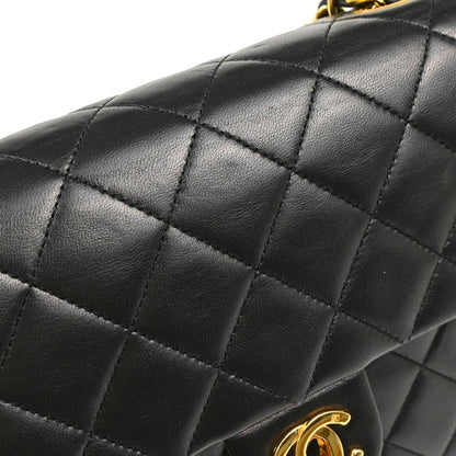 Chanel 1989-1991 Black Lambskin Classic Square Flap Shoulder Bag