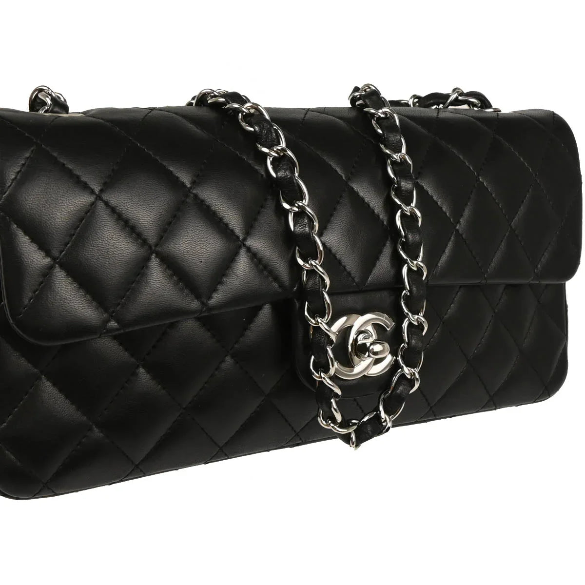 Chanel Black Lambskin East West Shoulder Bag