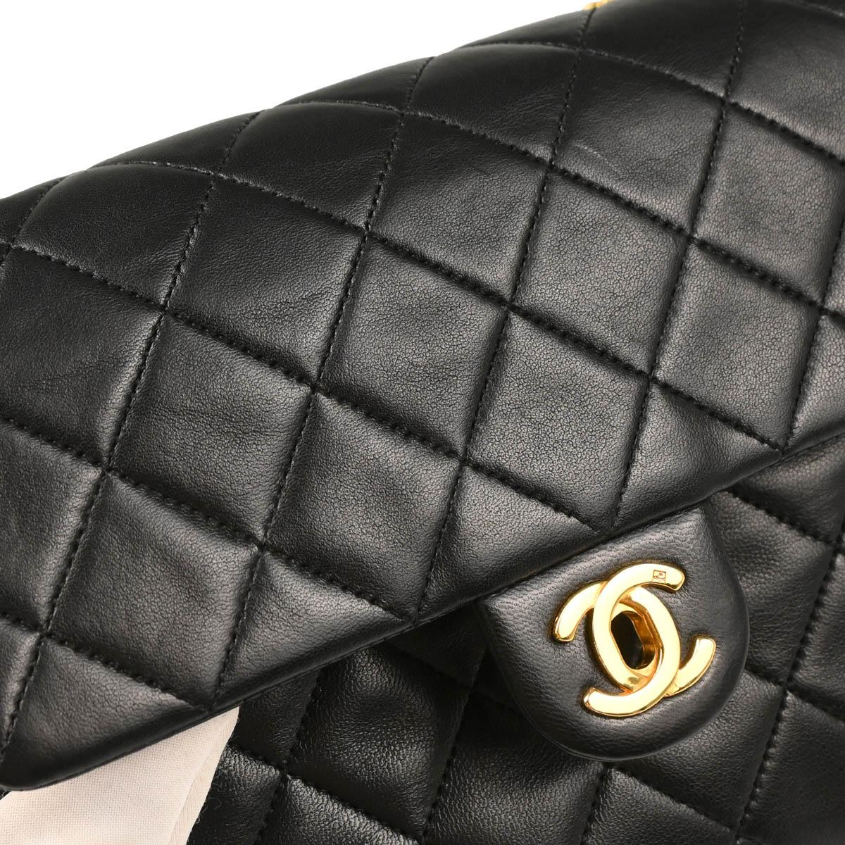 Chanel Black Lambskin Classic Square Flap Shoulder Bag