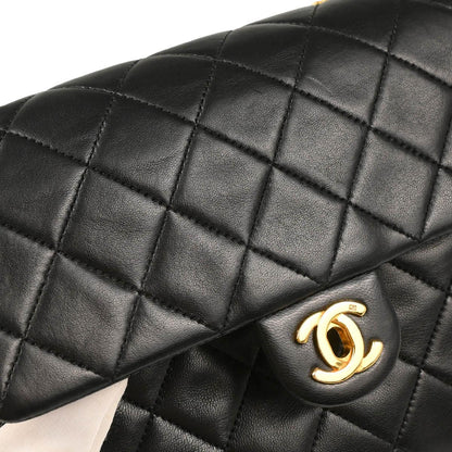 Chanel Black Lambskin Classic Square Flap Shoulder Bag