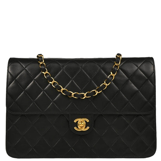Chanel Black Lambskin Turnlock Medium Half Flap Shoulder Bag