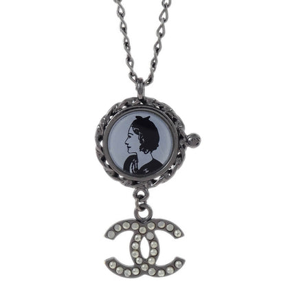 Chanel Mademoiselle CC Chain Pendant Necklace Silver Costume Pearl 03P