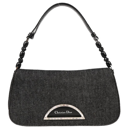 Christian Dior 2000 Black Denim Rhinestone Handbag