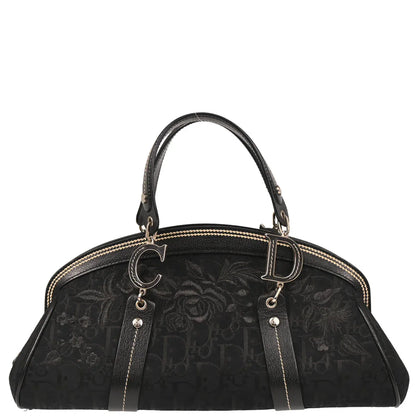 Christian Dior 2005 Black Floral Embroidery Trotter Handbag