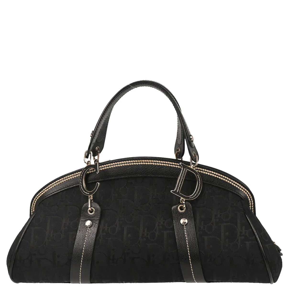 Christian Dior 2005 Black Floral Embroidery Trotter Handbag