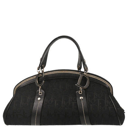 Christian Dior 2005 Black Floral Embroidery Trotter Handbag