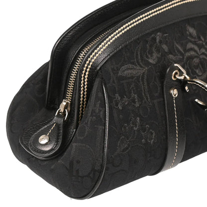 Christian Dior 2005 Black Floral Embroidery Trotter Handbag