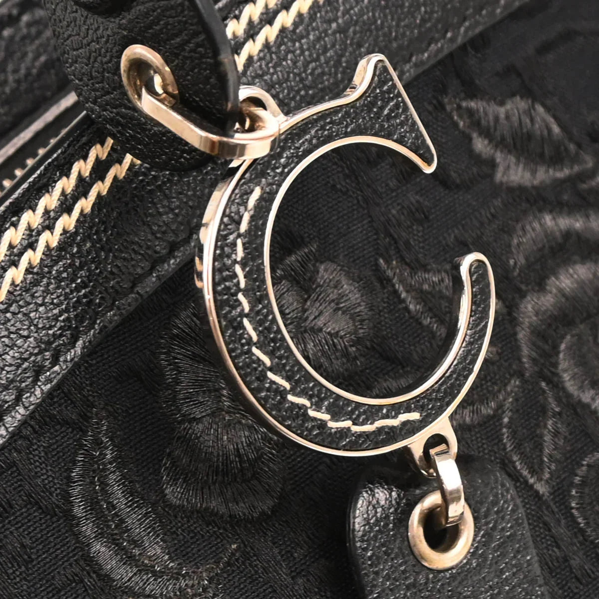Christian Dior 2005 Black Floral Embroidery Trotter Handbag
