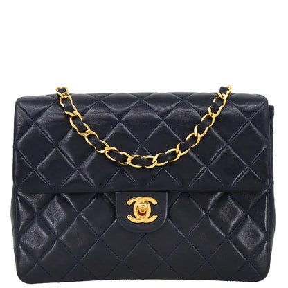 Chanel 1989-1991 Navy Lambskin Classic Square Flap Shoulder Bag
