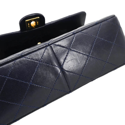 Chanel 1989-1991 Navy Lambskin Classic Square Flap Shoulder Bag