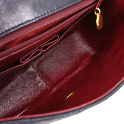 Chanel 1989-1991 Navy Lambskin Classic Square Flap Shoulder Bag