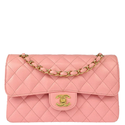 Chanel 2005-2006 Pink Caviar Small Classic Double Flap Shoulder Bag
