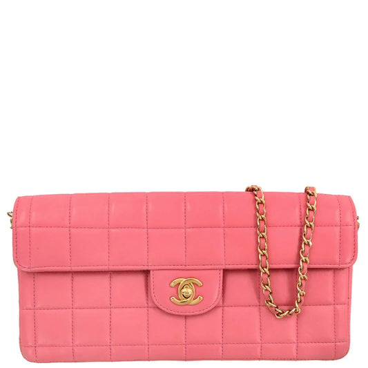 Chanel 2002-2003 Pink Lambskin East West Choco Bar Shoulder Bag