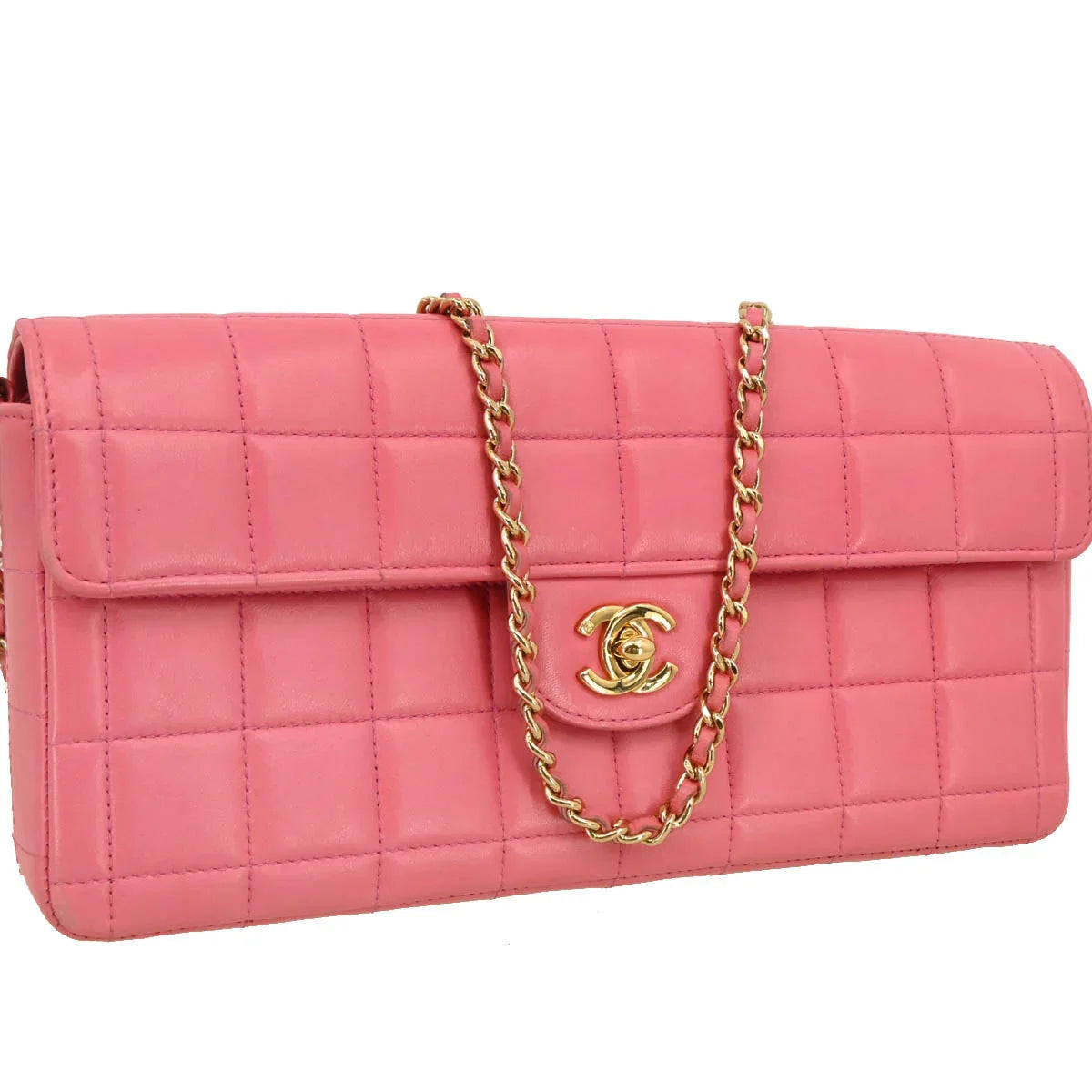 Chanel 2002-2003 Pink Lambskin East West Choco Bar Shoulder Bag