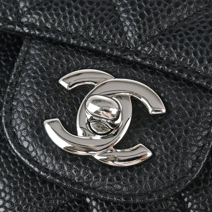 Chanel 2008-2009 Black Caviar Medium Classic Double Flap Shoulder Bag