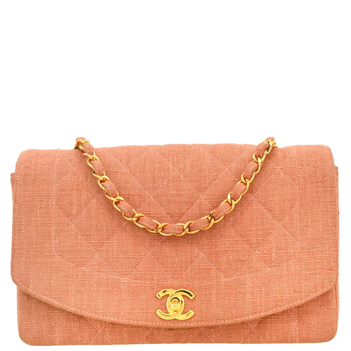 Chanel 1991-1994 Pink Canvas Medium Diana Shoulder Bag