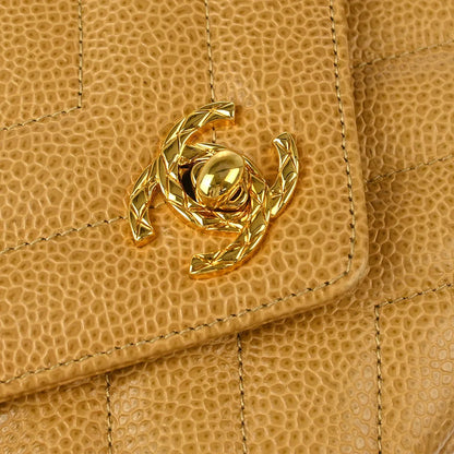 Chanel 1991-1994 Beige Caviar Chevron Camera Bag Mini