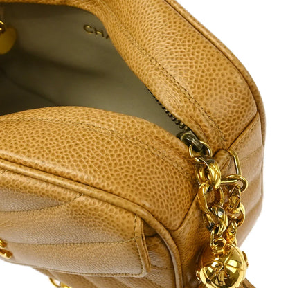 Chanel 1991-1994 Beige Caviar Chevron Camera Bag Mini
