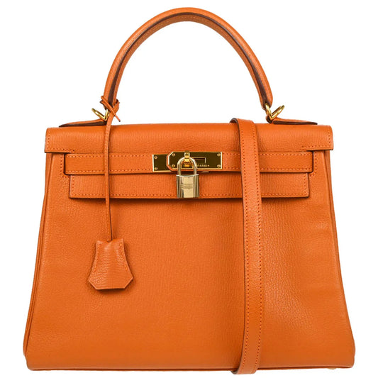 Hermes Orange Chevre Myzore Kelly 28 Retourne 2way Shoulder Handbag