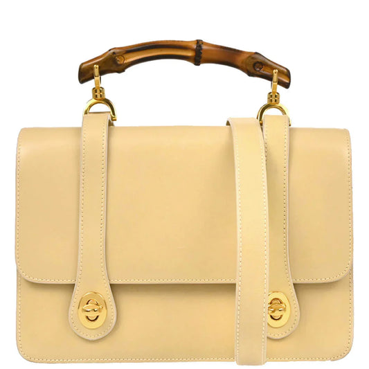 Gucci Beige Leather Bamboo 2way Shoulder Handbag