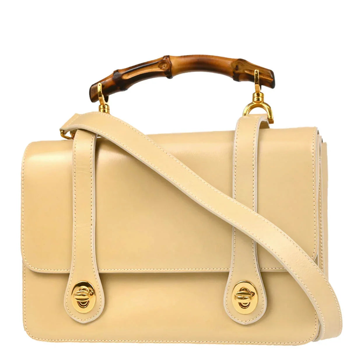 Gucci Beige Leather Bamboo 2way Shoulder Handbag