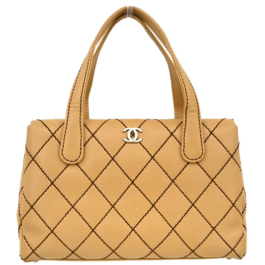 Chanel 2000-2002 Beige Calfskin Wild Stitch Handbag