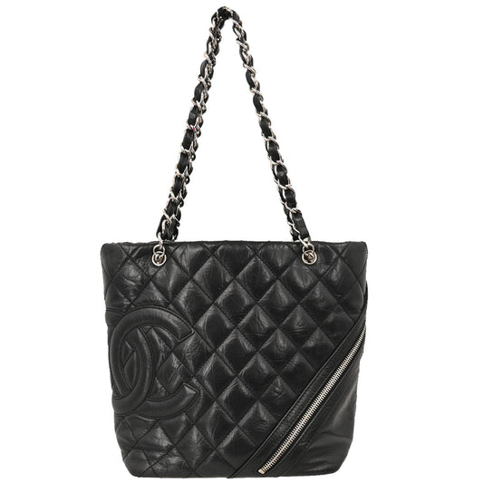 Chanel 2006-2008 Black Calfskin Cambon Ligne Tote Chain Handbag