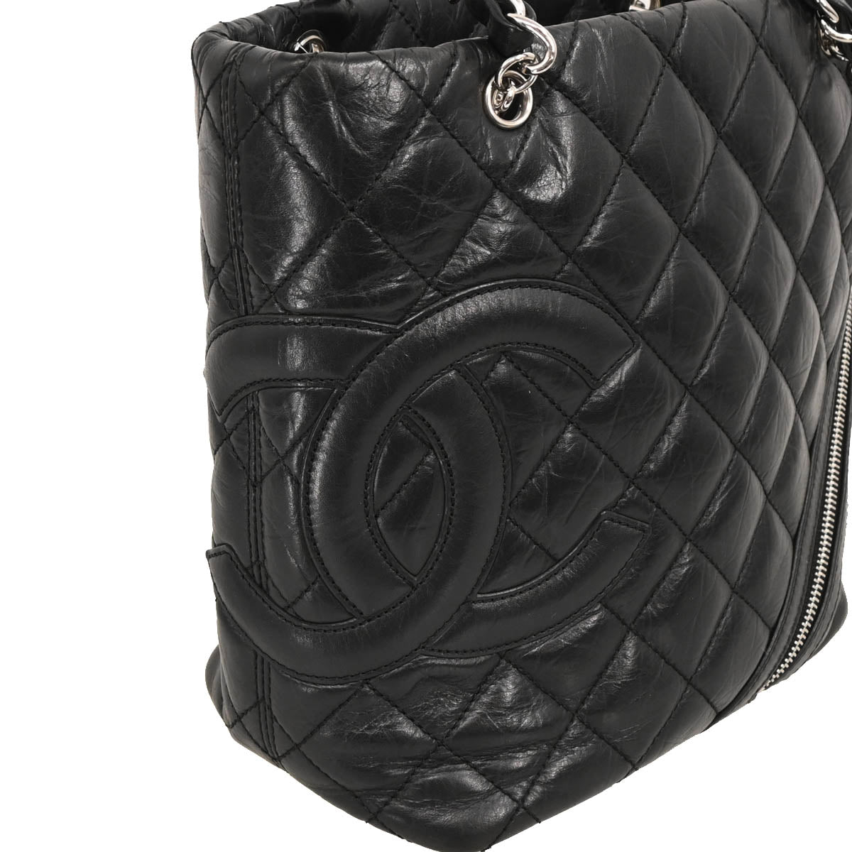 Chanel 2006-2008 Black Calfskin Cambon Ligne Tote Chain Handbag