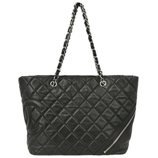 Chanel 2006-2008 Black Calfskin Cambon Ligne Tote Chain Handbag