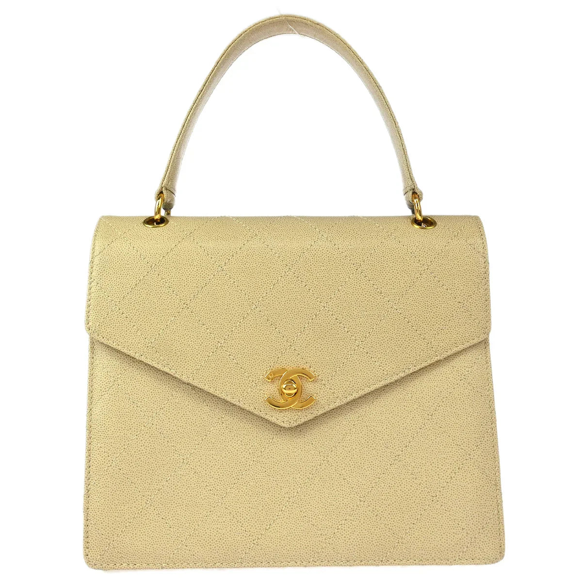 Chanel 1997-1999 Off-white Caviar Top Handle Handbag
