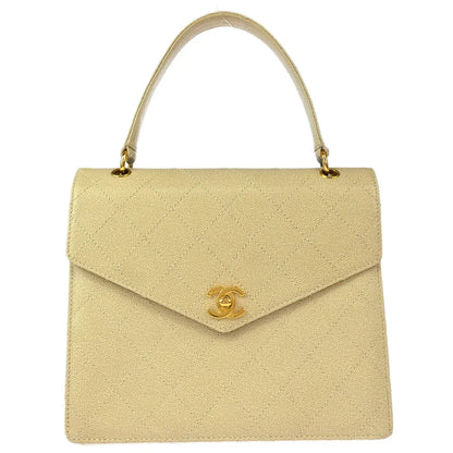 Chanel 1997-1999 Off-white Caviar Top Handle Handbag