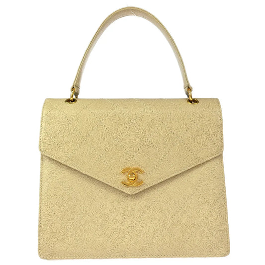 Chanel 1997-1999 Off-white Caviar Top Handle Handbag