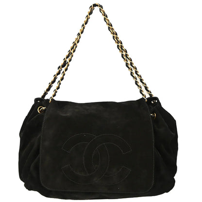 Chanel 2002-2003 Black Suede Chain Shoulder Bag
