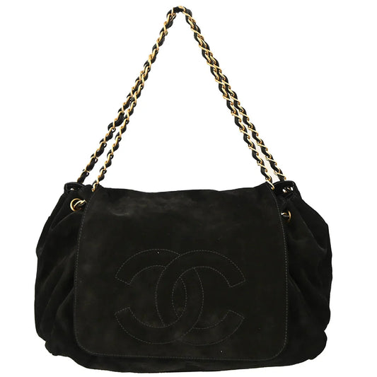 Chanel 2002-2003 Black Suede Chain Shoulder Bag