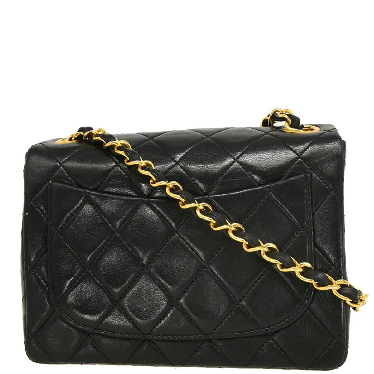 Chanel 1989-1991 Black Lambskin Mini Classic Square Flap Shoulder Bag